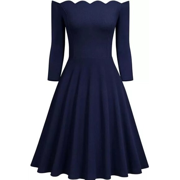 MISSMAY Women's Vintage Party Half Sleeve Swing Dress - Navy Blue Size Small NEW - Picture 2 of 3